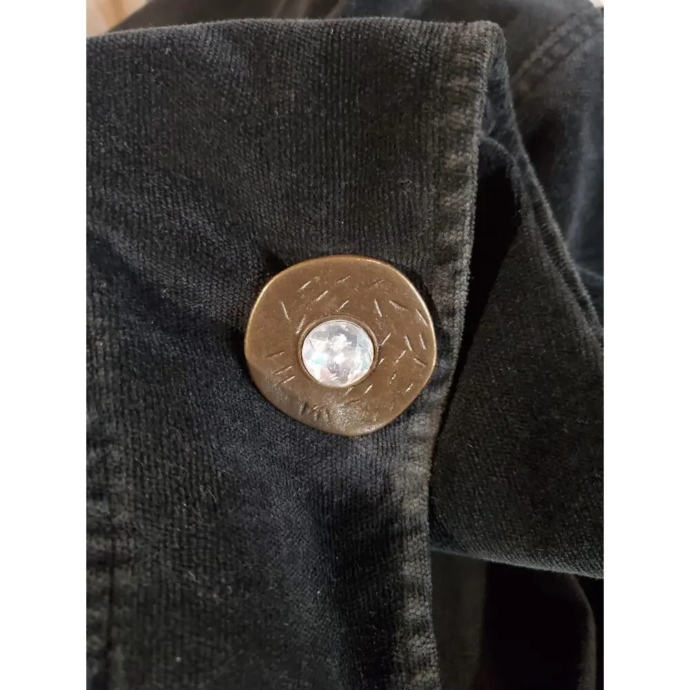 Vtg Y2K Bisou Bisou Fine Wale Corduroy Raw Hem Long Trench Jacket L Black Goth - Picture 7 of 11